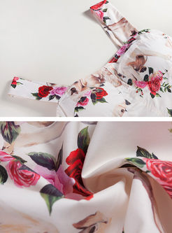 Flower Cat Design Print Sleeveless Skater Dress
