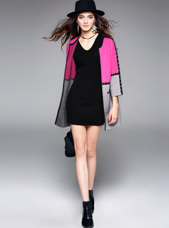 Chic Hit Color Stitching Three Quarters Sleeve Knitted Coat
