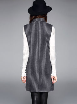 Striped Notched Neck Sleeveless Woolen Vest
