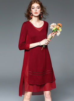 Causal Loose Three Quarters Sleeve Knitted Dress With Underskirt