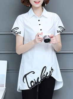 Stylish Embroidered Slim Turn Down Collar Blouse