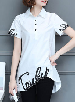 Stylish Embroidered Slim Turn Down Collar Blouse