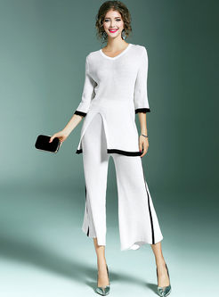 White Stylish Three Quarters Sleeve Two-piece Outfits