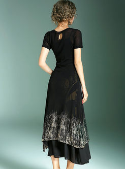 Ethnic Floral Print Slip Dress & Black Knitted Dress