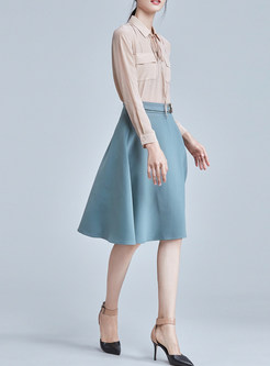 Casual Pure Color A-line Falbala Skirt