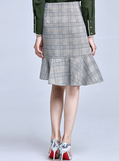 Brief Plaid Asymmetrical Sheath Falbala Skirt 