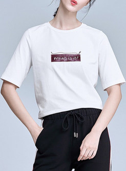 Brief Pure Color O-neck Short Sleeve T-shirt 