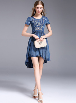 Street Embroidery Asymmetric Hem A-line Dress