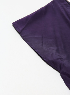 Elegant Tied-waist Bat Sleeve Purple Dress