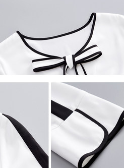 Work Color Blocking Bowknot Flare Sleeve Blouse 