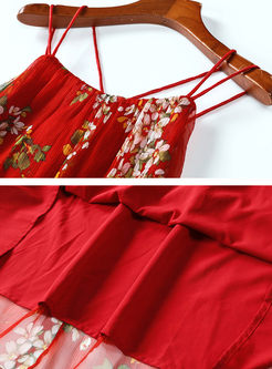 Causal Floral Print Silk Sleeveless Maxi Dress