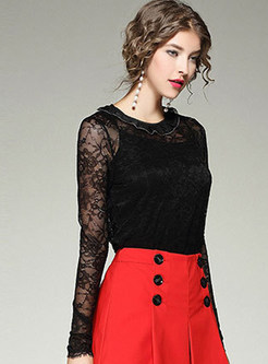 Sexy Lace Splicing Embroidered Hollow-out Blouse 
