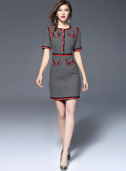 short dress bodycon knitted plaid sleeve sweet dresses