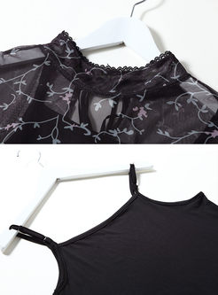 Black See Through Floral Print Skater Dress With Underskirt