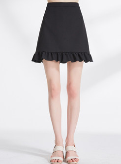 Elegant Pure Color Splicing A-line Sheath Skirt