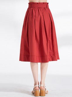Brief Pure Color Belted A-line Slim Skirt