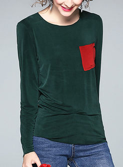 Brief Stitching Hit Color Long Sleeve T-shirt
