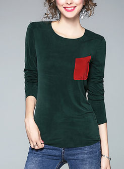 Brief Stitching Hit Color Long Sleeve T-shirt