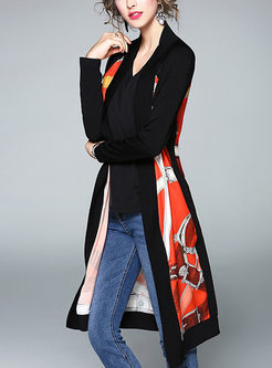 Stylish Floral Print Long Sleeve Trench Coat