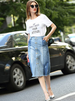 Street Stitching Denim Slim A-line Skirt
