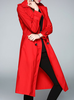 Street Pure Color Turn-down Collar Long Sleeve Long Sleeve Trench Coat