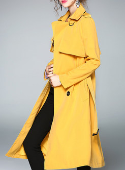Fashionable Sequins Splicing Belted Slim Turn-down Collar Trench Coat