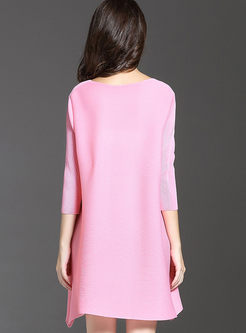 Sweet Pink Print Loose Long Sleeve Shift Dress