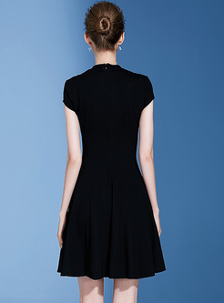 Black Waist Short Sleeve Skater Dress