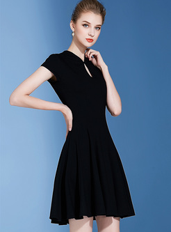 Black Waist Short Sleeve Skater Dress
