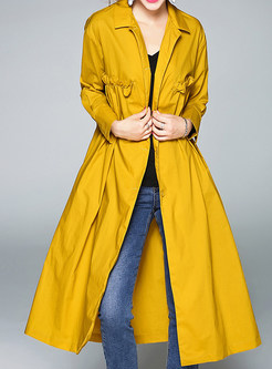 Casual Pure Color Pleated Turn-down Collar Slim Trench Coat