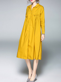 Casual Pure Color Pleated Turn-down Collar Slim Trench Coat