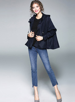 Brief Pure Color Loose Hooded Long Sleeve Coat 