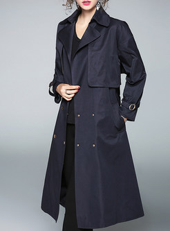 Street Double-breasted Pure Color Belted Slim Trench Coat