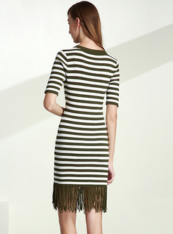 Chic Tasseled Striped Knitted Slim Dress