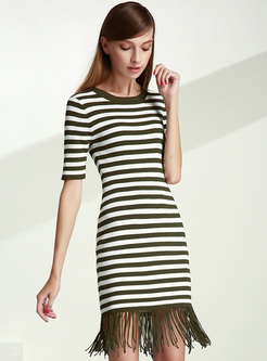 Chic Tasseled Striped Knitted Slim Dress