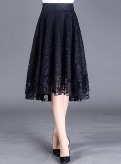 Black Lace High Waist Asymmetric Skirt