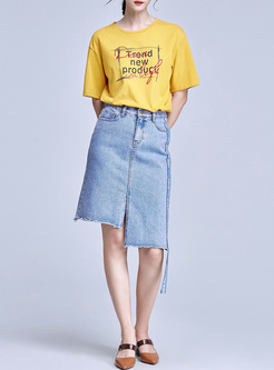Street Asymmetric Latter Print Skirt