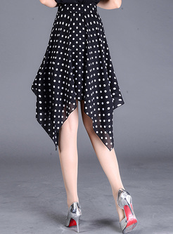 Chic Asymmetric Hem Dot Print Skirt