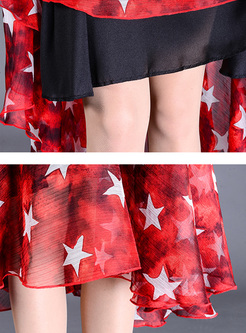 Street Star Print High Waist Asymmetric Skirt