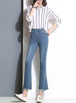 Elegant Slim Edging Asymmetric Flare Pants