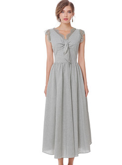 Brief Lace Splicing V-neck Sleeveless Slim Maxi Dress 