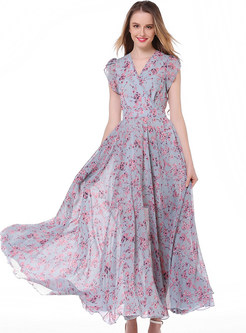 Dresses | Maxi Dresses | Casual Floral Print V-neck Short Sleeve ...