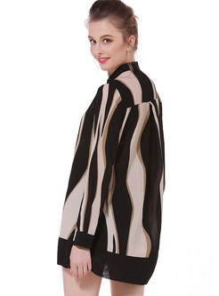 Street Striated Stand Collar Long Sleeve Loose Blouse 