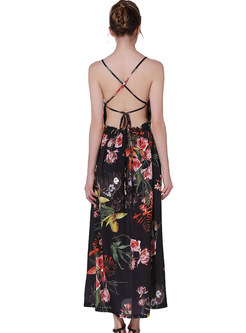 Sexy Print Belted V-neck Slim Maxi Dress 