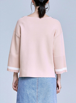 Sweet V-neck Color-blocked Flare Sleeve Sweater
