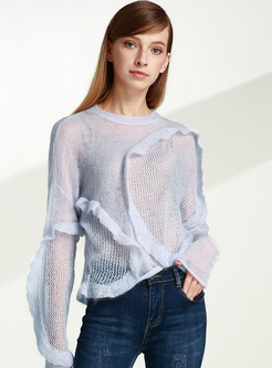 Sexy Perspective Asymmetric Patch Sweater