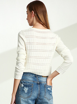 Brief V-neck Hollow Pullover Sweater