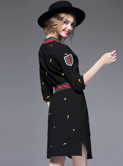 Casual Embroidered Splicing V-neck Half Sleeve Bodycon Dress 