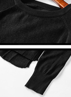 Brief O-neck Long Sleeve Slim Knitted T-shirt 