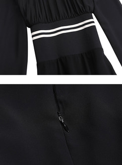 Casual Splicing Stand Collar High Waist Slim Maxi Dress 